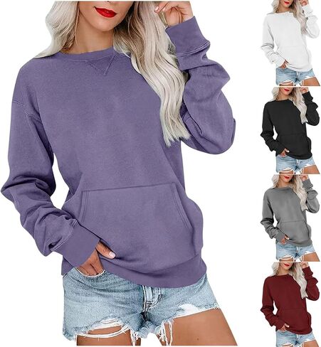 bmkBWO Sweatshirt for Women,Plus Size Fleece Lined Crewneck Sweatshirts Oversized Pullover Tops Fall Winter Clothes in Kuwait