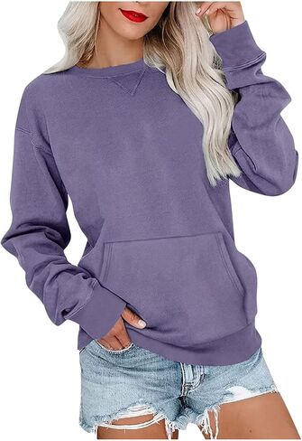 bmkBWO Sweatshirt for Women,Plus Size Fleece Lined Crewneck Sweatshirts Oversized Pullover Tops Fall Winter Clothes in Kuwait