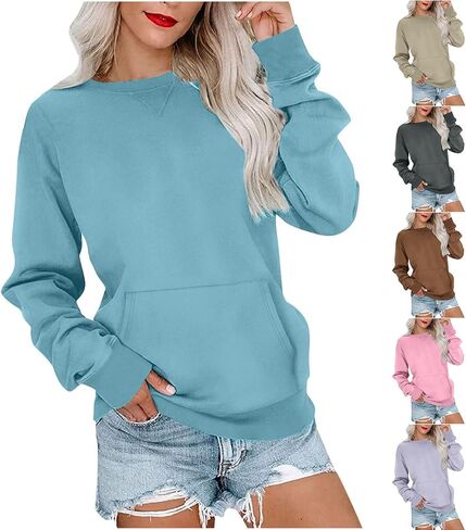 bmkBWO Sweatshirt for Women,Plus Size Fleece Lined Crewneck Sweatshirts Oversized Pullover Tops Fall Winter Clothes in Kuwait