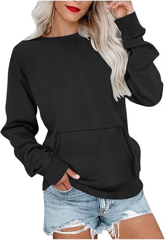 bmkBWO Sweatshirt for Women,Plus Size Fleece Lined Crewneck Sweatshirts Oversized Pullover Tops Fall Winter Clothes in Kuwait