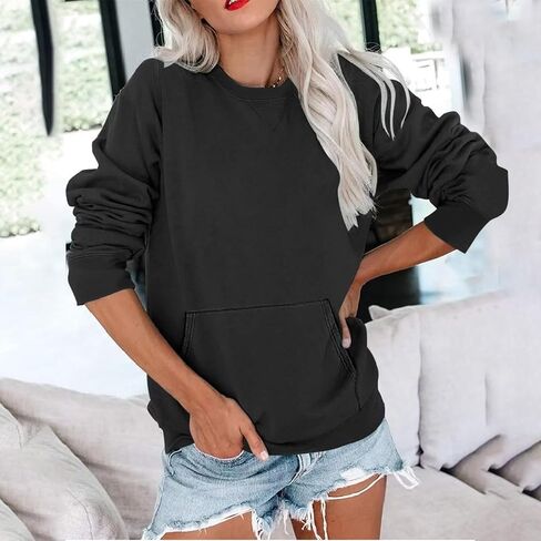bmkBWO Sweatshirt for Women,Plus Size Fleece Lined Crewneck Sweatshirts Oversized Pullover Tops Fall Winter Clothes in Kuwait