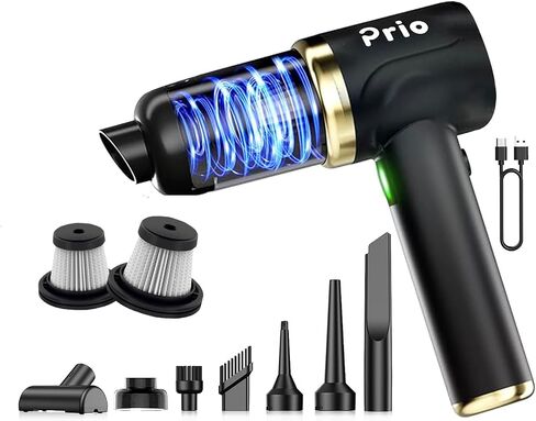 Prio Handheld Vacuum Cleaner, 12,000Pa High-Suction Rechargeable Vacuum, 4-in-1 with LED Light & Attachments, Portable for Car, Home, Office in Saudi Arabia