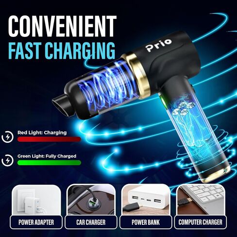 Prio Handheld Vacuum Cleaner, 12,000Pa High-Suction Rechargeable Vacuum, 4-in-1 with LED Light & Attachments, Portable for Car, Home, Office in Saudi Arabia