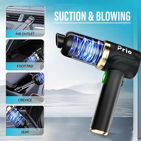 Prio Handheld Vacuum Cleaner, 12,000Pa High-Suction Rechargeable Vacuum, 4-in-1 with LED Light & Attachments, Portable for Car, Home, Office in Saudi Arabia