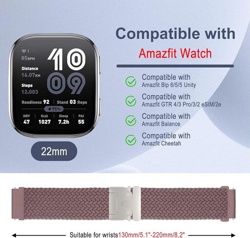 22 ملم نايلون نايلون فرقة متوافقة مع Amazfit Bip 6/5/5 الوحدة ، GTR 4/3 Pro/2/2 ESIM/2E ، Balance 2/1 ، حزام نايلون سبورت سوار سريك in Kuwait