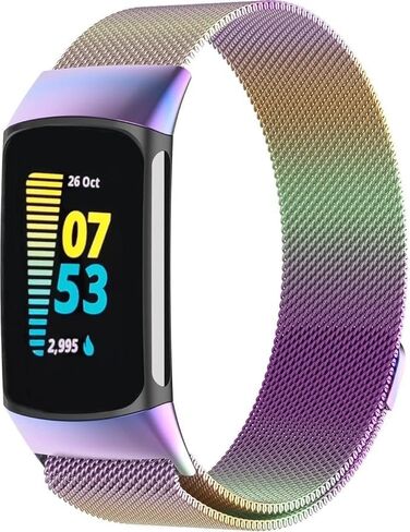 Metal Band Compatible with Fitbit Charge 6 / Charge 5, Milanese Stainless Steel Mesh Replacement Strap, Adjustable Magnetic Loop Wristband for Men Women in Saudi Arabia
