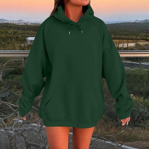 Oversized Hoodies for Women Drawstring Crewneck Sweatshirt Casual Loose Fit Long Sleeve Pullover Tops with Pockets in Kuwait