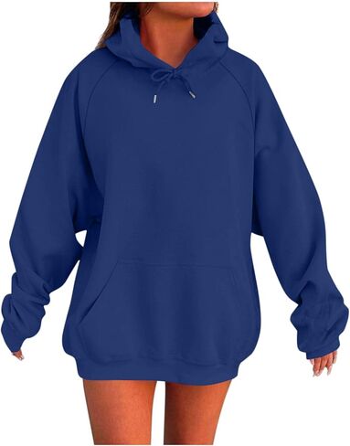 Oversized Hoodies for Women Drawstring Crewneck Sweatshirt Casual Loose Fit Long Sleeve Pullover Tops with Pockets in Kuwait