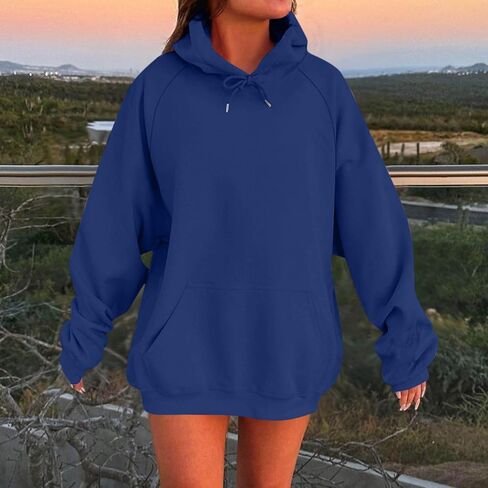 Oversized Hoodies for Women Drawstring Crewneck Sweatshirt Casual Loose Fit Long Sleeve Pullover Tops with Pockets in Kuwait