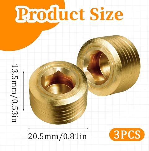 3 PCS 1/2 "NPT ذكر أنابيب النحاس النحاس عداد المذهلة الخيط السداسي الداخلي نمط رأس أنبوب ذكر in Kuwait