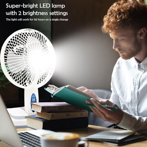 Technical Pro Adventure Series Rechargeable Desk/Wall Fan with LED Work Lamp, Adjustable Tilt Super-bright LED Lamp in Saudi Arabia