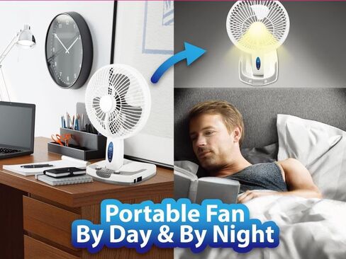 Technical Pro Adventure Series Rechargeable Desk/Wall Fan with LED Work Lamp, Adjustable Tilt Super-bright LED Lamp in Saudi Arabia
