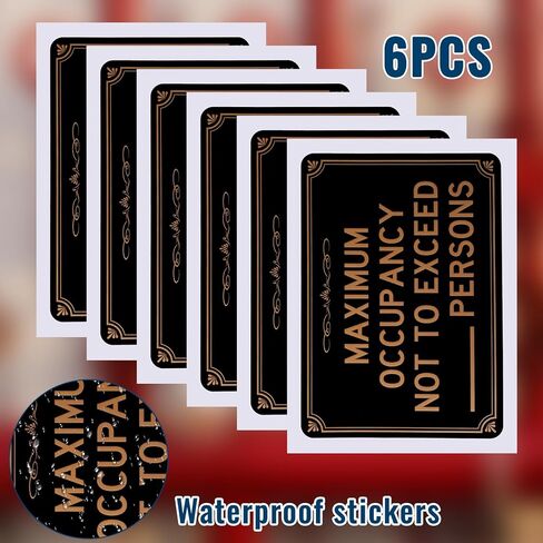 6pcs الحد الأقصى للإشغال بعدم تجاوز علامة الأشخاص ، 5.12 × 7.09 بوصة كحد أقصى ملصقات شغل ملصقات مقاومة للماء للمطعم والاستخدام التجاري in Saudi Arabia