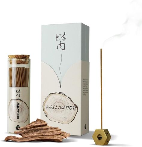 Innergy Luxury Peach Blossom Bisense Sticks - 100 ٪ رائحة الأزهار الطبيعية للهدوء والرومانسية والنوم | خشب الصندل الصديق للبيئة و Agarwood Blend | 150 عصا (62+ ساعة) مع حامل النحاس in Kuwait