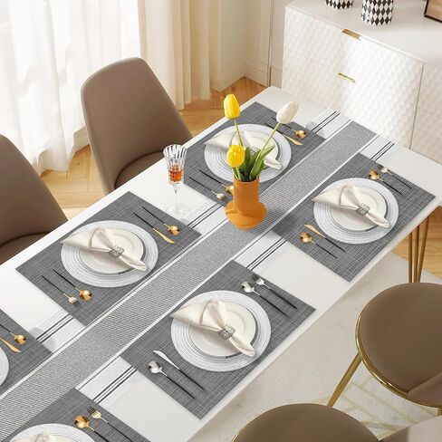 SK Studio 19pcs Boho Table Runner placemat و fedickin Ring مجموعة مستطيل ومحاكمة وجبة مستديرة Macrame Table مع شرابات لتناول الطعام في مطبخ الزفاف ، البيج ، البيج in Kuwait