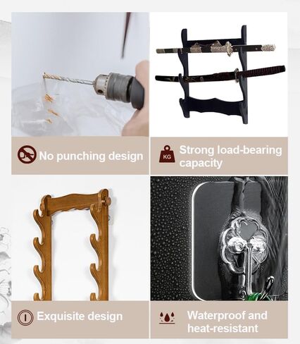 Wooden Sword Wall Mount Holder, 3 Tier Samurai Sword Display - Katana, Wakizashi, Sword Flute Fishing Rod Storage (3-Tier) in Kuwait