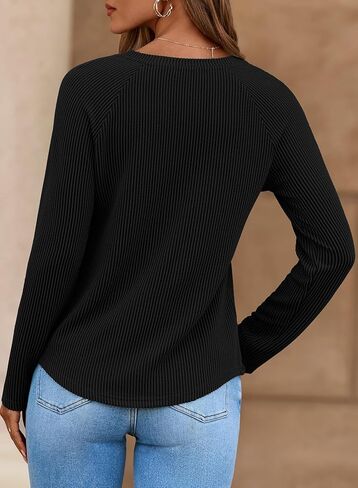 Dokotoo Womens Tops Fashion 2025 Raglan Long Sleeve Soft Jettnibed Solid Color V Deck T Shirts عرض قميص قمم فضفاضة غير رسمية in Saudi Arabia
