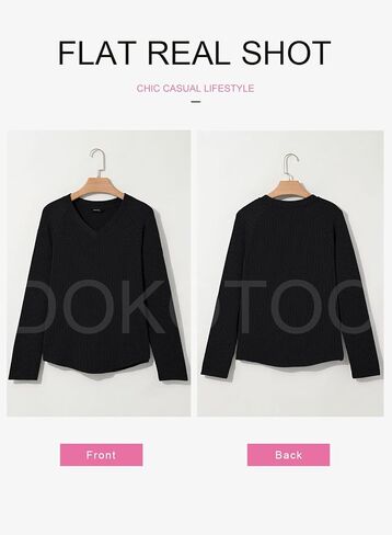 Dokotoo Womens Tops Fashion 2025 Raglan Long Sleeve Soft Jettnibed Solid Color V Deck T Shirts عرض قميص قمم فضفاضة غير رسمية in Saudi Arabia