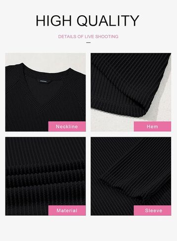 Dokotoo Womens Tops Fashion 2025 Raglan Long Sleeve Soft Jettnibed Solid Color V Deck T Shirts عرض قميص قمم فضفاضة غير رسمية in Saudi Arabia