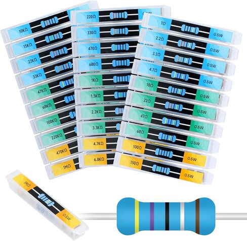 30 Values 600 pcs 1 Ohm- 1M Ohm with 1% 1/2W Metal Film Resistors Assortment Kit Packaged in Individual Lattice Box in Saudi Arabia