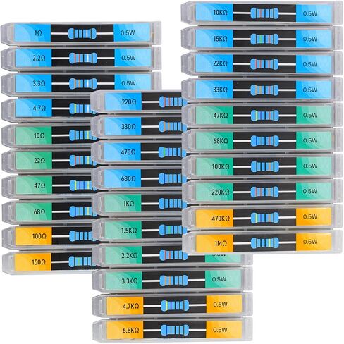 30 Values 600 pcs 1 Ohm- 1M Ohm with 1% 1/2W Metal Film Resistors Assortment Kit Packaged in Individual Lattice Box in Saudi Arabia