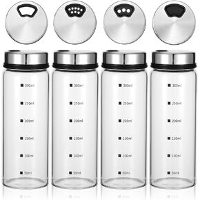 4Pcs Salt Pepper Shakers with Adjustable Outlet Holes, 10 oz Clear Glass Shaker Bottles, Salt Shakers for Kitchen, Spice Seasoning Cans for Kitchen Decor Home Restaurant BBQ Camping in Kuwait