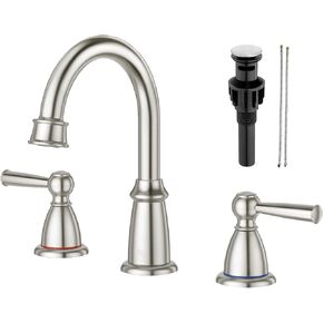 Matte Black Bathroom Faucet 3 Hole, 8-Inch Widespread Bathroom Faucet for Sink 2 Handles Vanity Restroom Faucet with Pop-Up Drain and Supply Hoses, Black in Saudi Arabia