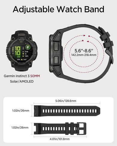 Miimall Silicone Band for Garmin Instinct 3/E 45mm Sport Strap, 22mm/26mm Waterproof Adjustable Watch Bracelet Replacement Wristband for Garmin Instinct 3 SOLAR/AMOLED for Men and Women in Saudi Arabia