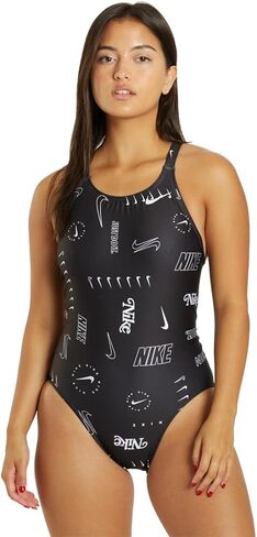 Nike Women's Hydrastrong Multi Print Fastback Swimsuit ، Black ، 32 in Saudi Arabia