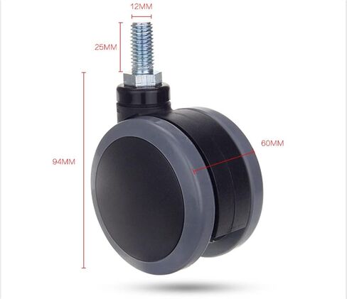3 Inch Gray Casters Wheels,Screw M12x25mm Double PU Wheel with Brake Or No Mute Wearable 2Pcs(No Brake) in Kuwait