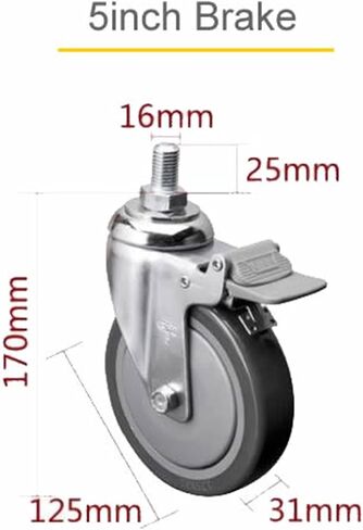عجلات عجلات Universal Pu Tread مع الفرامل M12x25 عجلات الأثاث حماية الأرض 1pcs (فرامل 4inch) in Kuwait
