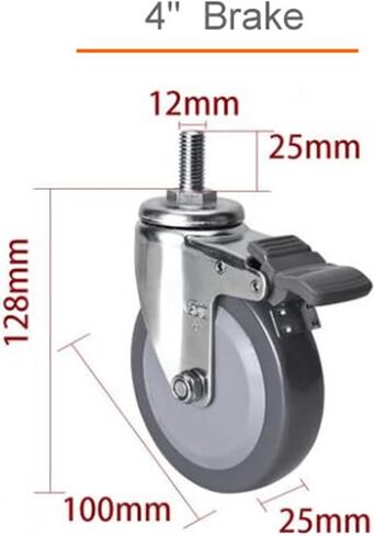 عجلات عجلات Universal Pu Tread مع الفرامل M12x25 عجلات الأثاث حماية الأرض 1pcs (فرامل 4inch) in Kuwait