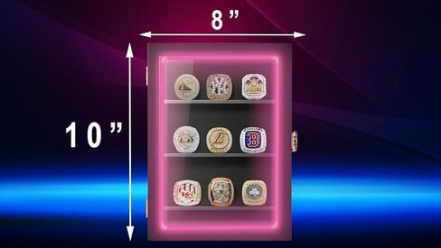 CARLOUSHISH RING DISPLAY CASE RGB LED - 9 حلقة عرض حلقة بيسبول كبيرة - تخزين حلقة عرض الحائط ، شاشة حامل حلقة البيسبول ، يحمل حلقات كرة القدم في كرة السلة (أسود) in Kuwait