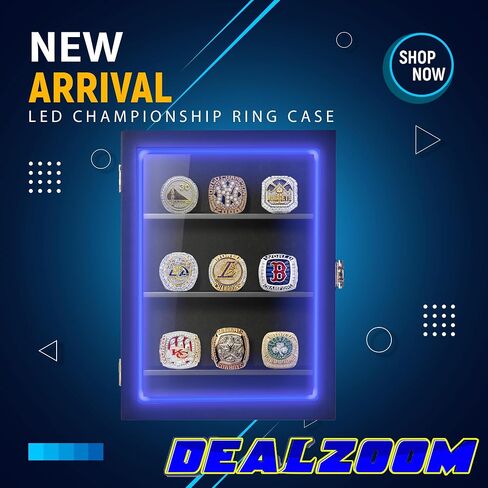 CARLOUSHISH RING DISPLAY CASE RGB LED - 9 حلقة عرض حلقة بيسبول كبيرة - تخزين حلقة عرض الحائط ، شاشة حامل حلقة البيسبول ، يحمل حلقات كرة القدم في كرة السلة (أسود) in Kuwait
