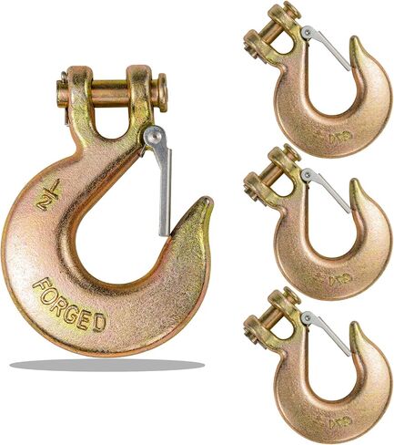 4 Pack 5/16" Clevis Slip Hooks with Safety Latch, Heavy Duty Grade 70 Forged Steel 3/8" Chain Hooks for Trailer Truck Transport Chain, 14,000 Lbs Working Load Limit, Trailer Safety Hooks, Tow Hook in Kuwait