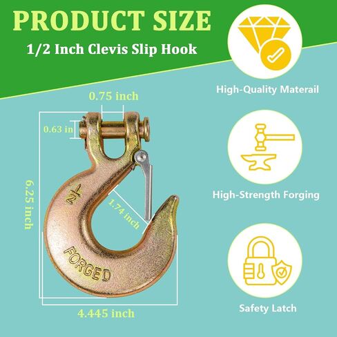 4 Pack 5/16" Clevis Slip Hooks with Safety Latch, Heavy Duty Grade 70 Forged Steel 3/8" Chain Hooks for Trailer Truck Transport Chain, 14,000 Lbs Working Load Limit, Trailer Safety Hooks, Tow Hook in Kuwait