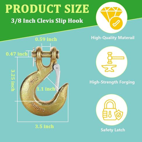 4 Pack 5/16" Clevis Slip Hooks with Safety Latch, Heavy Duty Grade 70 Forged Steel 3/8" Chain Hooks for Trailer Truck Transport Chain, 14,000 Lbs Working Load Limit, Trailer Safety Hooks, Tow Hook in Kuwait