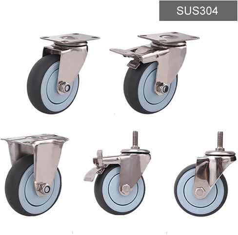 304 Stainless Steel Casters Wheels 3 4 5 Inch Soft Rubber Tread No Rust Wheel 1Pcs(Flat Universal,4 inch) in Saudi Arabia