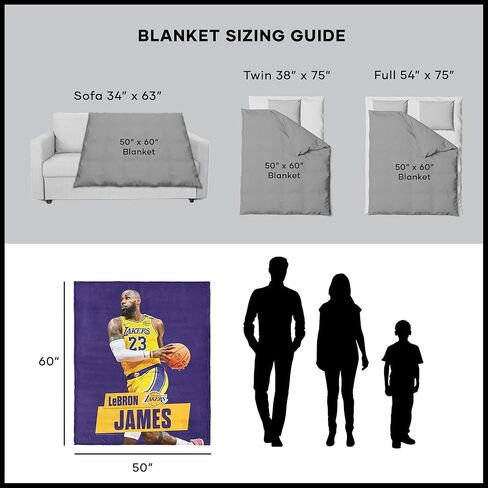 Northwest NBA Los Angeles Lakers LeBron James Silk Touch Sherpa رمي بطانية ، دافئة لجميع المواسم ، الوزن الخفيف للأريكة ، الأريكة ، الفراش الفتيات ، 50 × 60 بوصة in Saudi Arabia