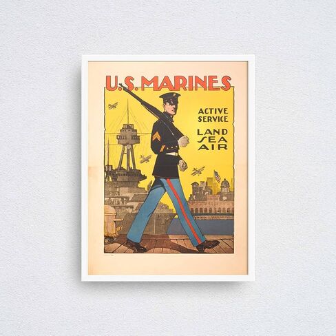Gov't Issue Prints Company G.I. المطبوعات عن طريق الأرض أو البحر أو مشاة البحرية الأمريكية لتجنيد الطباعة - ملصق USMC Historic WW2 - 12 "x16" in Saudi Arabia