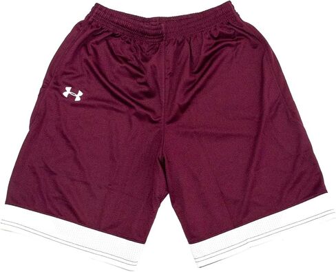Under Armour Mens Stock TOLI Lacrosse Practice Short (US, Alpha, Medium, Regular, Regular, Maroon White) in Saudi Arabia