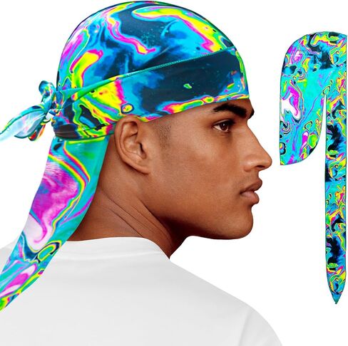 حرير دوراغ للرجال ، طباعة Do Rag مع Long Tail Durag Hop Hop Satin Bandana Hat 360 Waves do do du raghrap in Saudi Arabia