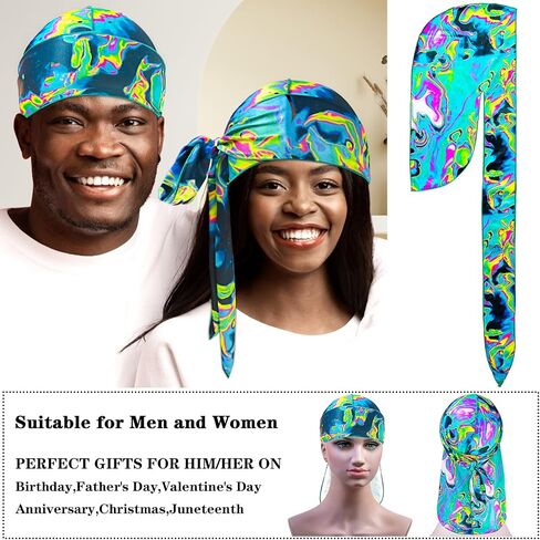 حرير دوراغ للرجال ، طباعة Do Rag مع Long Tail Durag Hop Hop Satin Bandana Hat 360 Waves do do du raghrap in Saudi Arabia
