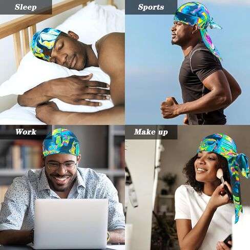 حرير دوراغ للرجال ، طباعة Do Rag مع Long Tail Durag Hop Hop Satin Bandana Hat 360 Waves do do du raghrap in Saudi Arabia