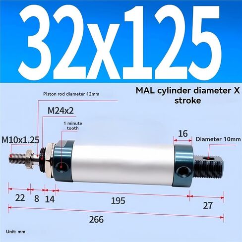 MAL32 Series Mini Pneumatic Cylinder 32mm Bore 25/50/75/100/125/150/200/300mm stroke stroke stroke stroke stuple inclinder aluminium cylinder (MAL32-125) in Kuwait