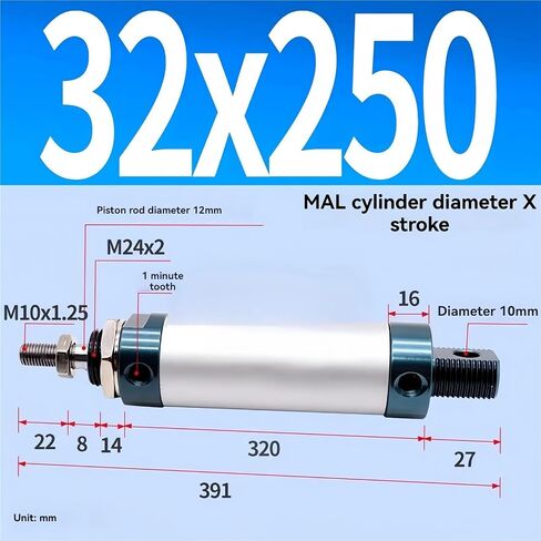 MAL32 Series Mini Pneumatic Cylinder 32mm Bore 25/50/75/100/125/150/200/300mm stroke stroke stroke stroke stuple inclinder aluminium cylinder (MAL32-125) in Kuwait