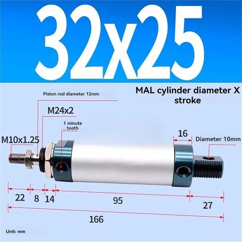 MAL32 Series Mini Pneumatic Cylinder 32mm Bore 25/50/75/100/125/150/200/300mm stroke stroke stroke stroke stuple inclinder aluminium cylinder (MAL32-125) in Kuwait