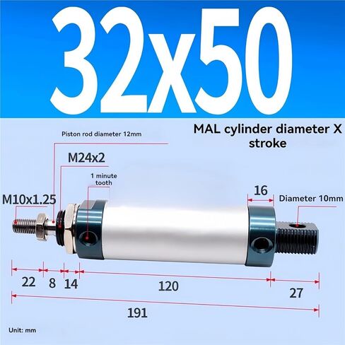 MAL32 Series Mini Pneumatic Cylinder 32mm Bore 25/50/75/100/125/150/200/300mm stroke stroke stroke stroke stuple inclinder aluminium cylinder (MAL32-125) in Kuwait