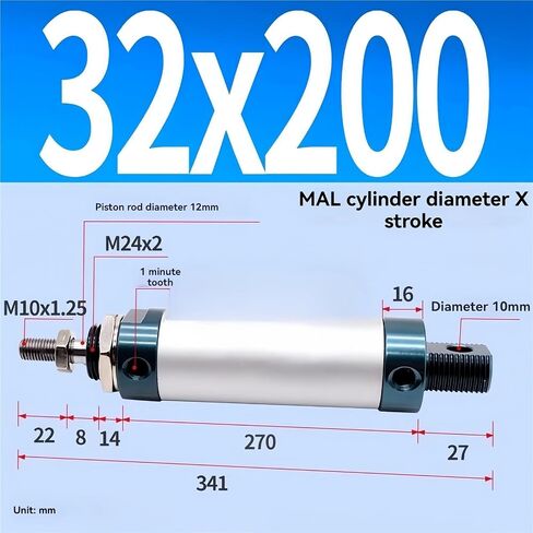 MAL32 Series Mini Pneumatic Cylinder 32mm Bore 25/50/75/100/125/150/200/300mm stroke stroke stroke stroke stuple inclinder aluminium cylinder (MAL32-125) in Kuwait