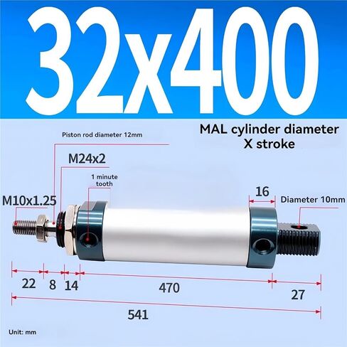 MAL32 Series Mini Pneumatic Cylinder 32mm Bore 25/50/75/100/125/150/200/300mm stroke stroke stroke stroke stuple inclinder aluminium cylinder (MAL32-125) in Kuwait